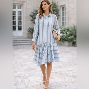 Brunello Cucinelli SS21 Sequin Regiment Stripe Shirt Dress Size Large